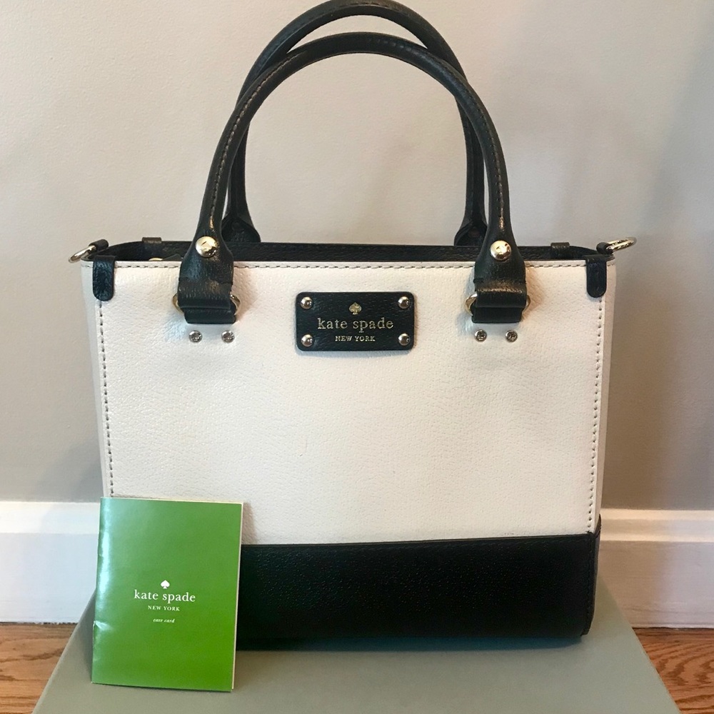 Katen Spade Leather Black/Ivory, Medium Satchel.